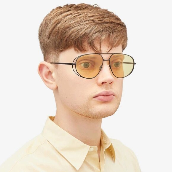 BRAND NEW Bottega Veneta BV1344S 002 Black Yellow Pilot Unisex Sunglasses - Picture 9 of 11